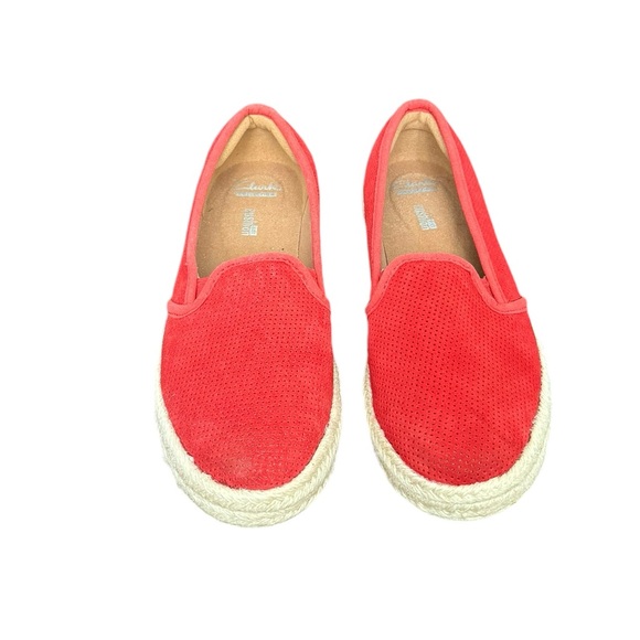 Clarks Womens Red Suede Loafers Espadrilles Size 6 - Picture 2 of 9